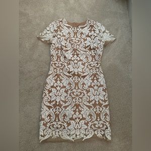 White and tan sequined lace dress